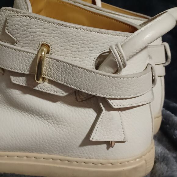 Authentic Men's Buscemi Hi-Top Sneakers Leather Gold Lock White 46 (12-13) - Picture 12 of 16
